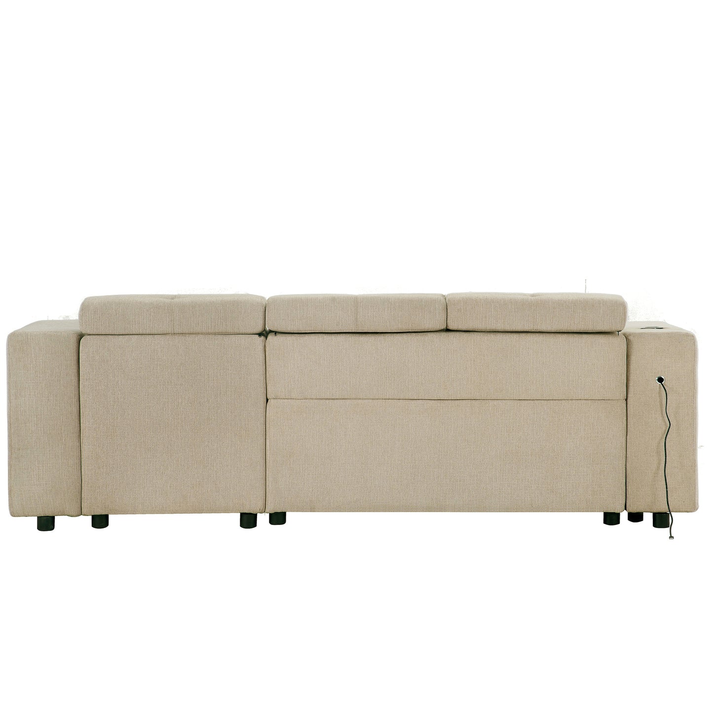 Tumic Pull-Out Sofa Bed L-Shape Sectional Sofa - Beige