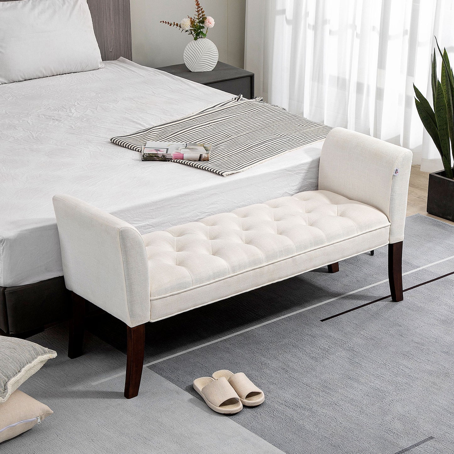Evo Button-Tufted Bench - White
