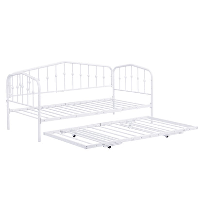 Zee Twin Size Metal Daybed with Twin Size Adjustable Trundle - White