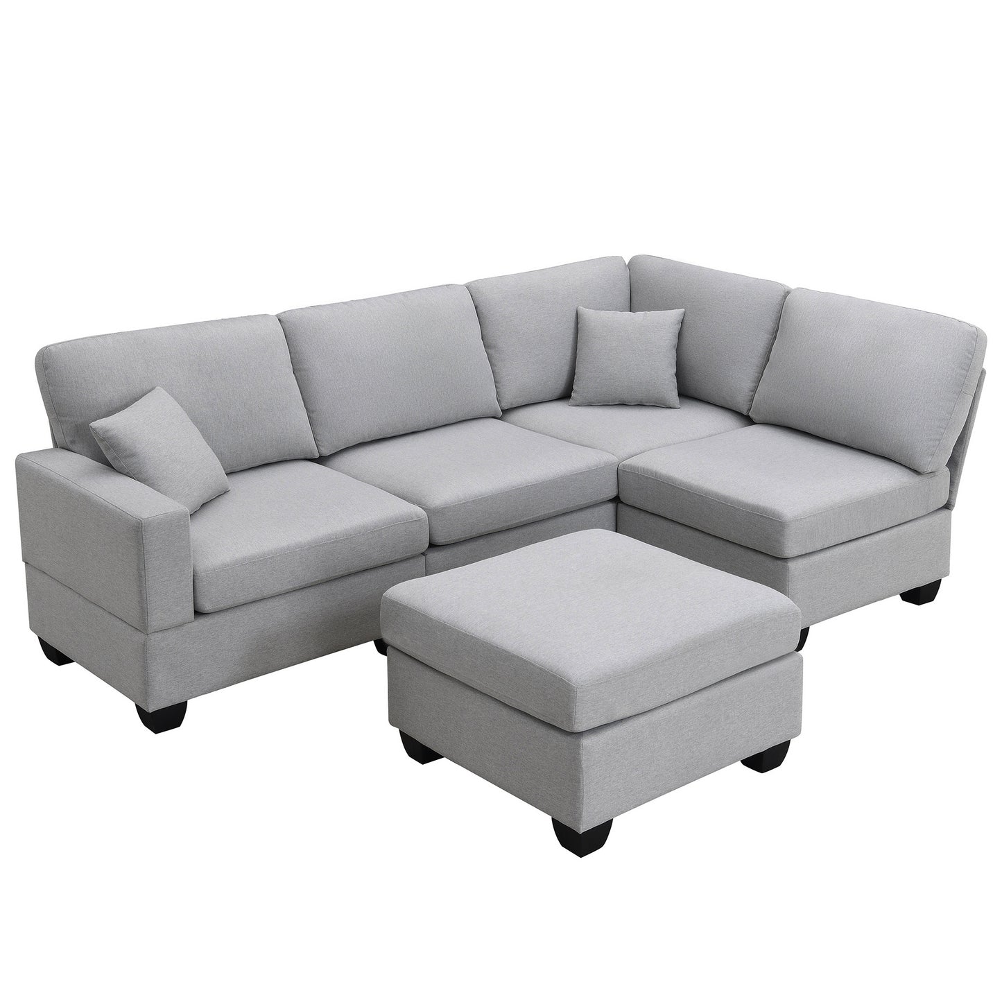 Aria 5-Seat Modular Sectional Set with Convertible Ottoman - Gray