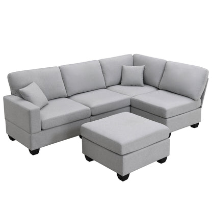 Aria 5-Seat Modular Sectional Set with Convertible Ottoman - Gray