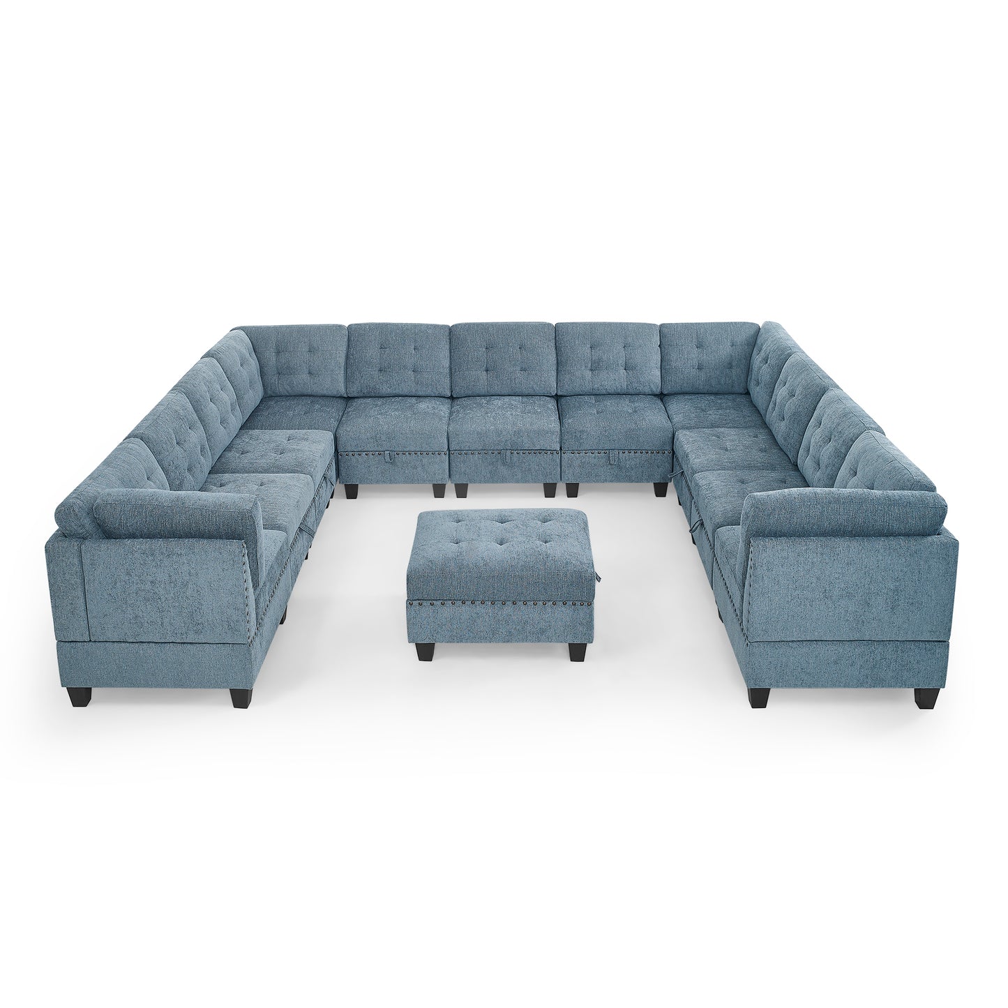 Molly Modular Sectional Sofa Seven Single Chair Four Corner and One Ottoman - Navy Blue