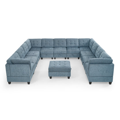 Molly Modular Sectional Sofa Seven Single Chair Four Corner and One Ottoman - Navy Blue
