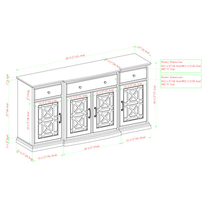 Classic Fretwork Detailed Glass-Door Sideboard - White