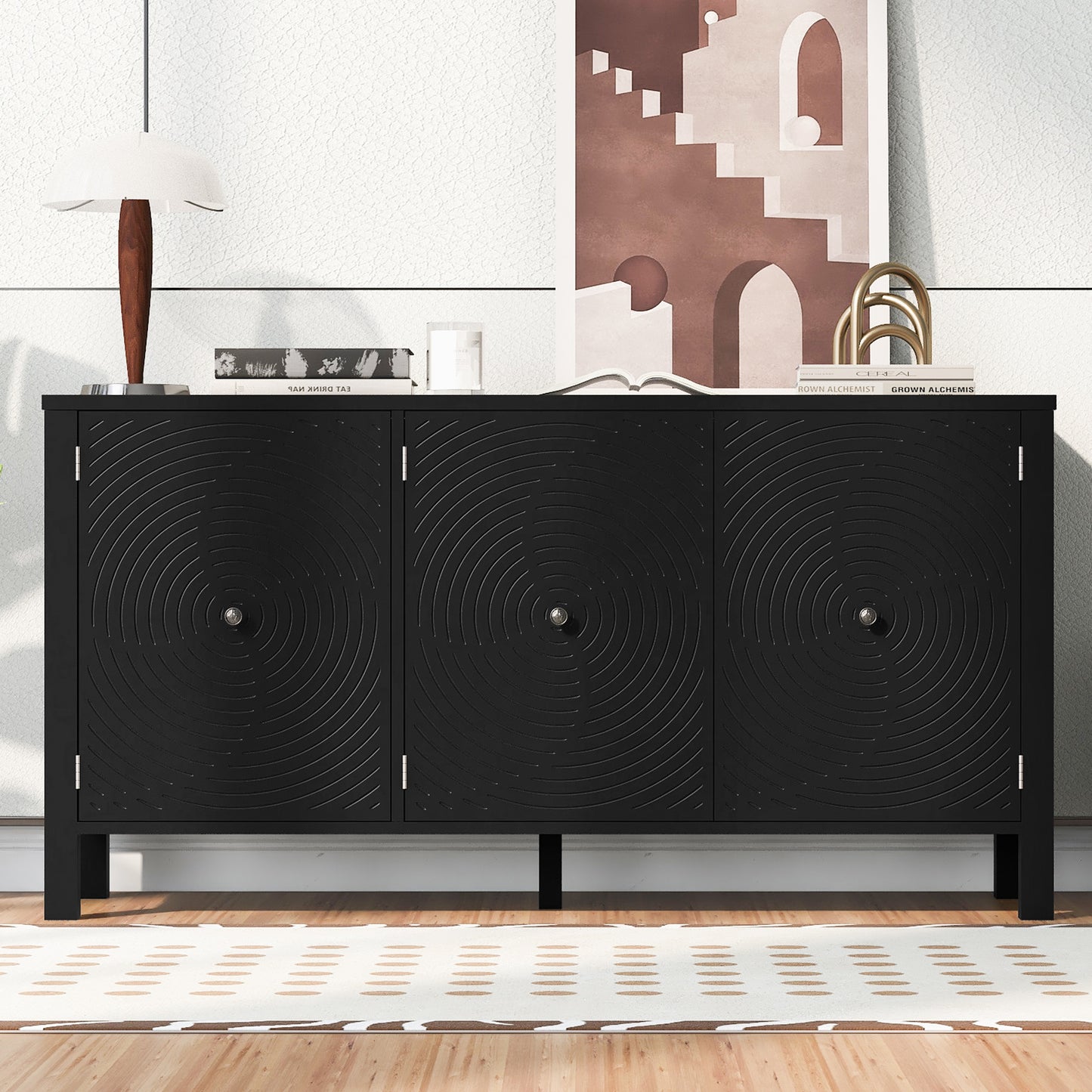Evie Artistic Three-Door Sideboard Buffet - Black