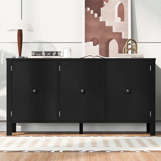 Evie Artistic Three-Door Sideboard Buffet - Black