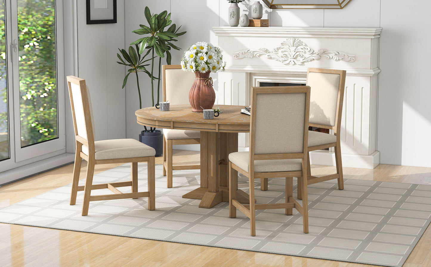 Alba 5pc Dining Set Extendable Table 4x Side Chairs - Natural