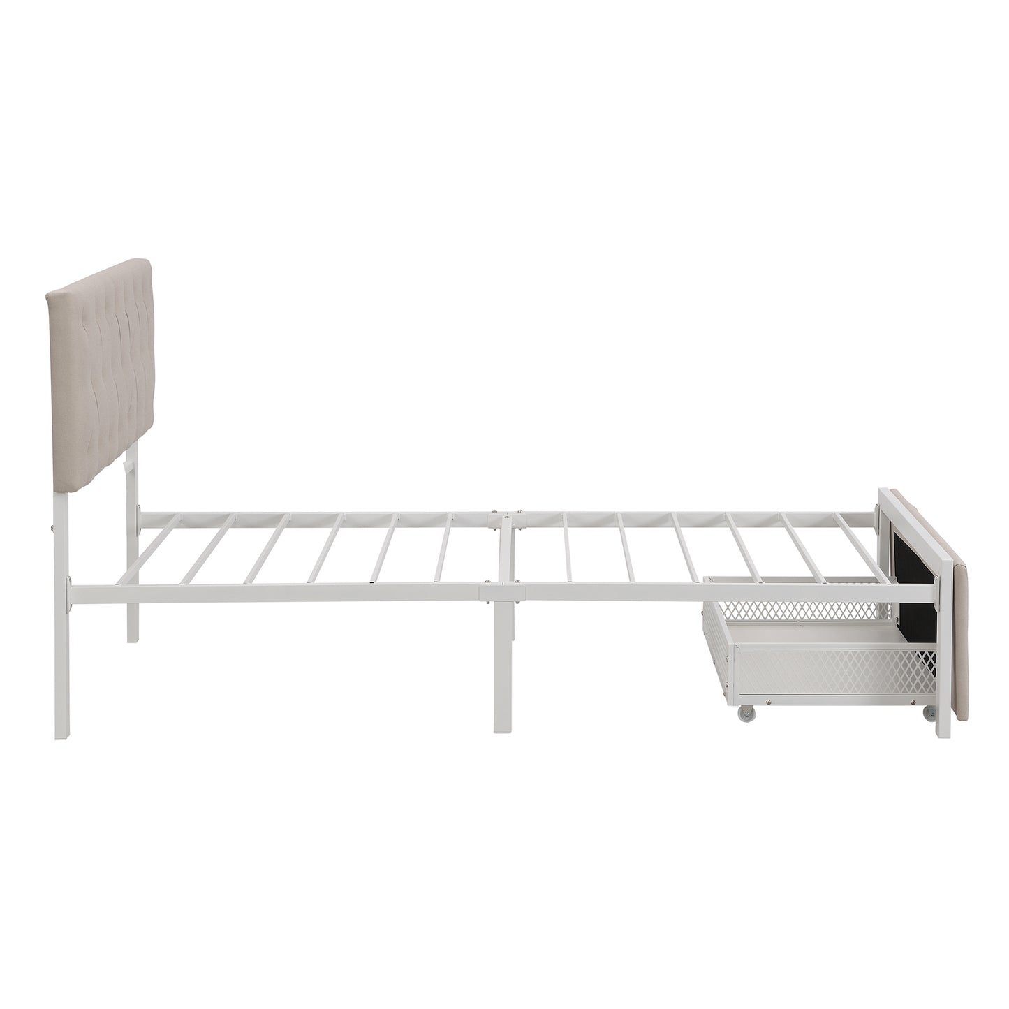 Apex Twin Size Storage Bed Metal Platform Bed with Drawer - Beige