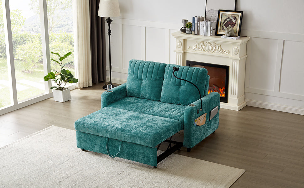 Rita Loveseat Pull-out Sofa Bed with Adjustable Backrest - Teal