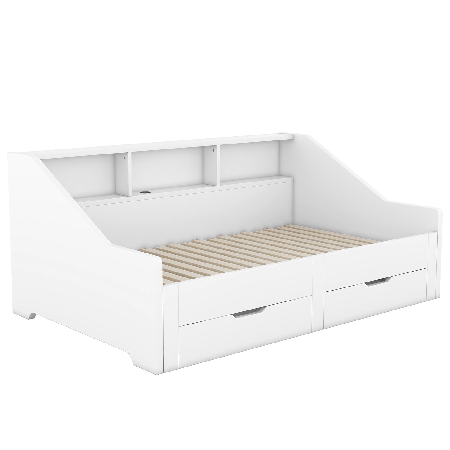 Zion Twin to King Size Daybed  with Storage Bookcases - White