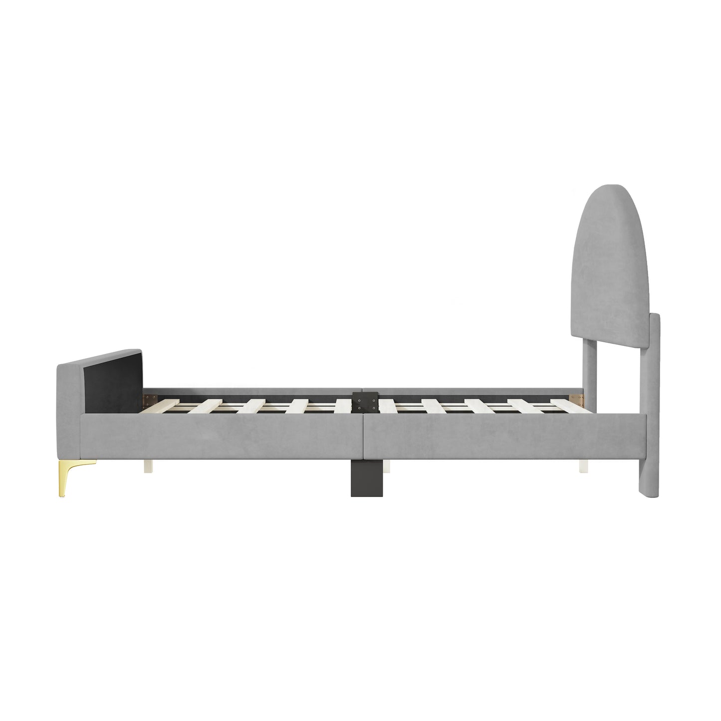 Lynn Full Size Velvet Platform Bed w Mental Legs - Gray
