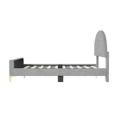 Lynn Full Size Velvet Platform Bed w Mental Legs - Gray