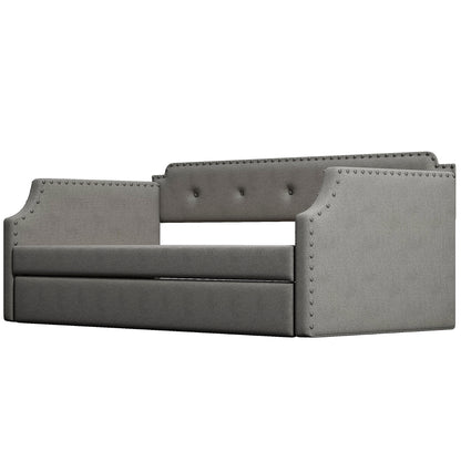 Ascar Twin Size Upholstered Daybed with  Trundle - Gray