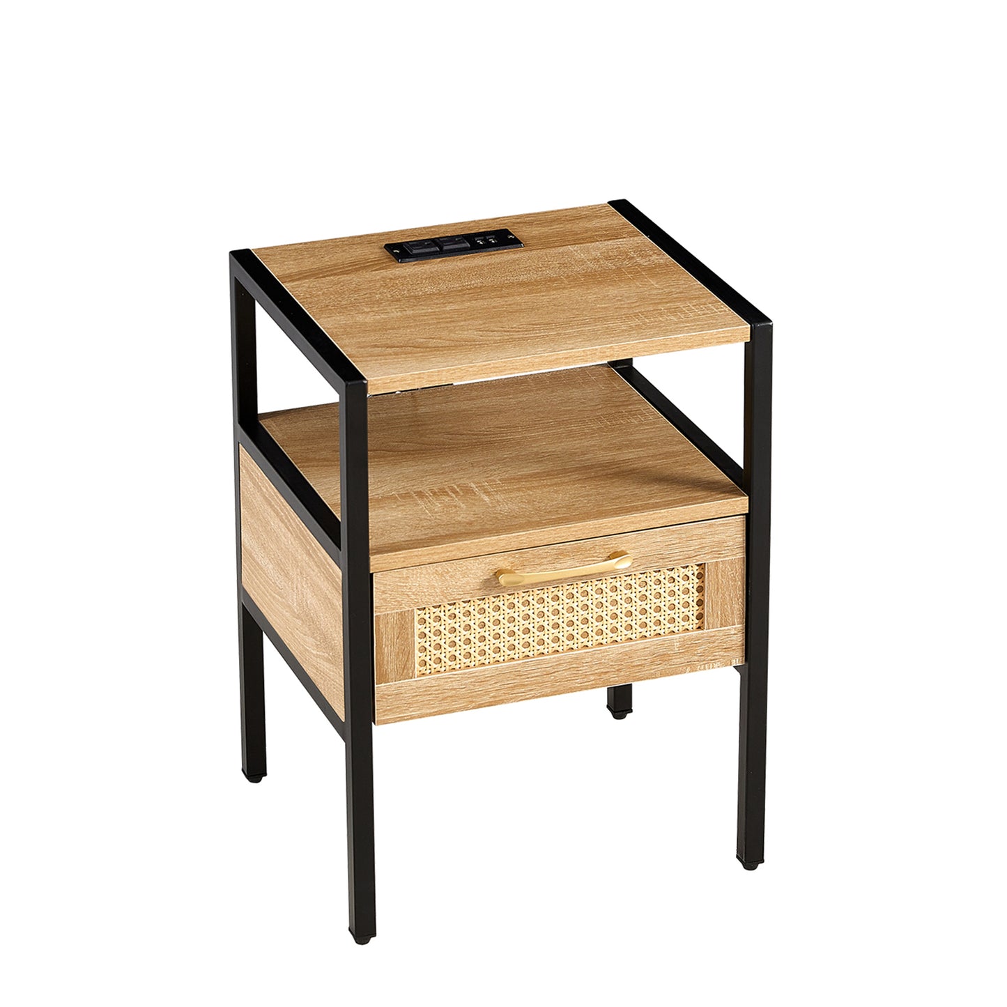 Mena II Rattan Nightstand  with Power Outlet & USB Ports ( Set of 2) - Natural