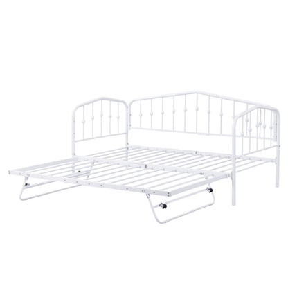Zee Twin Size Metal Daybed with Twin Size Adjustable Trundle - White