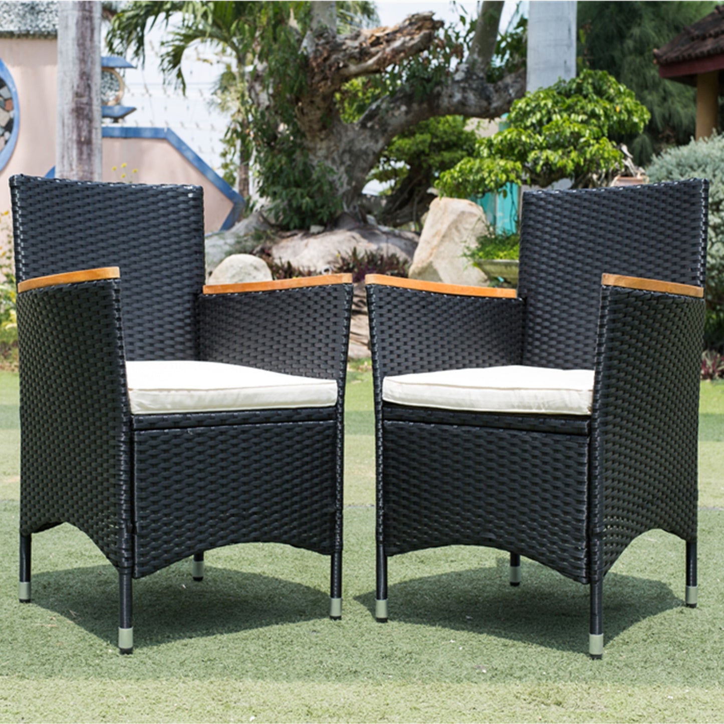 Shavon 7 Pc Outdoor Patio Wicker Dining Sett - Black