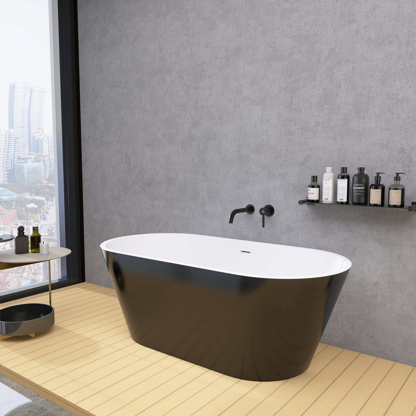 Madison 59" Minimalist  Acrylic Freestanding Soaking Bathtub  -  Gloss Black