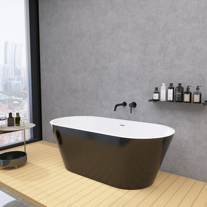 Madison 59" Minimalist  Acrylic Freestanding Soaking Bathtub  -  Gloss Black