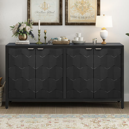 Honeycomb Patterned Doors Sideboard Buffet - Black