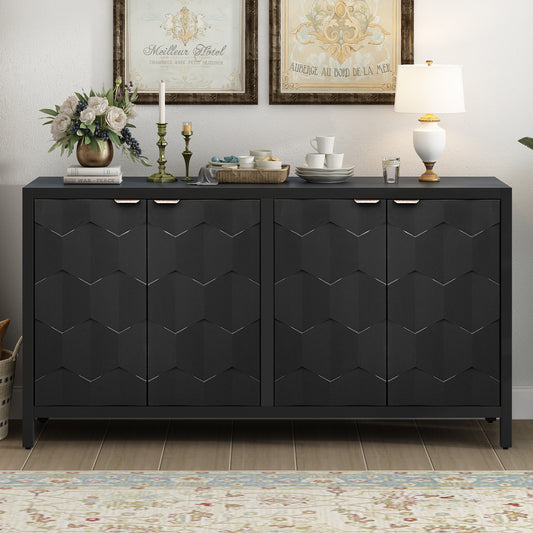 Honeycomb Patterned Doors Sideboard Buffet - Black
