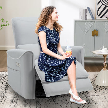 Spencer Swivel and Rocker Power Recliner Chair - White