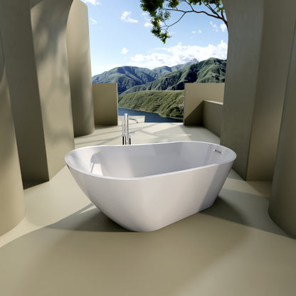 Kriss 59" Acrylic Freestanding Bathtub with Bottom Anti-Slip  - Gloss White