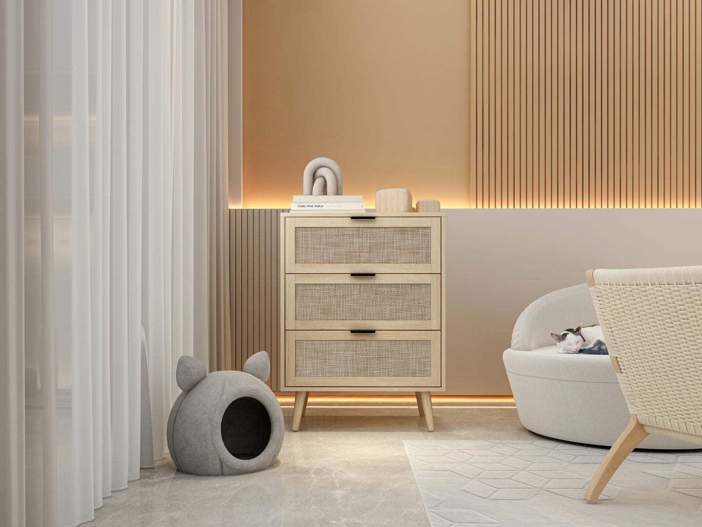 Kooboo 3 Drawer Nightstand End Table - Natural