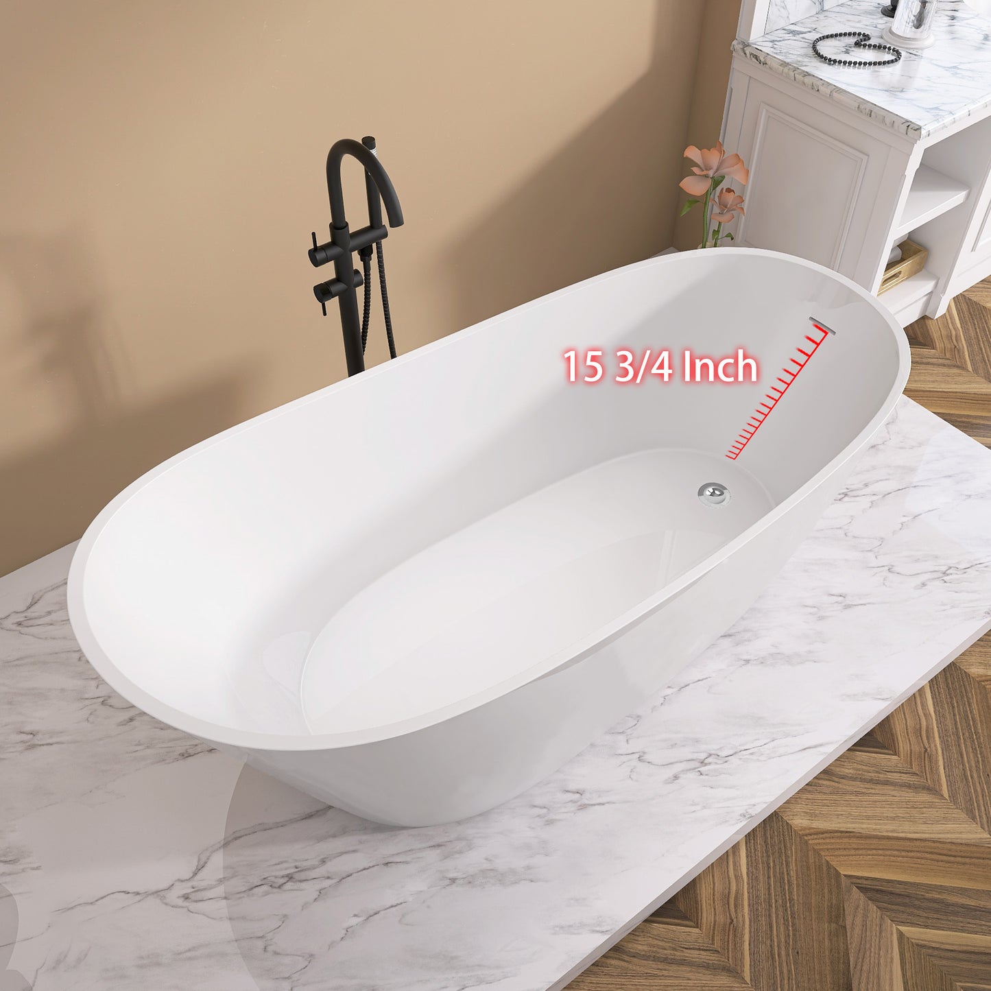 Cavi 67" Acrylic Freestanding Soaking Bathtub  - Gloss White