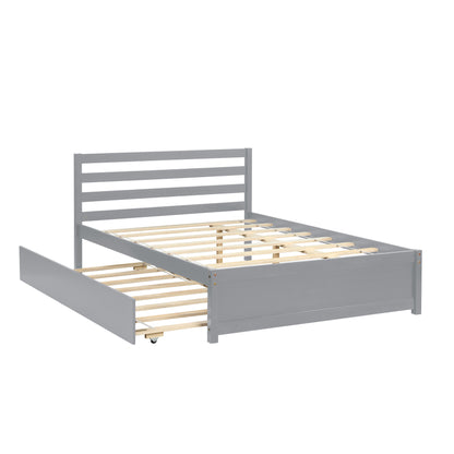 Amy Full Size Platform Bed Frame with Twin Trundle - Gray