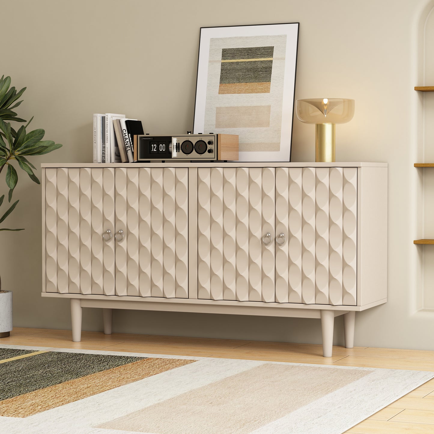 Celeste Convex Pattern Doors Sideboard Buffet - Almond