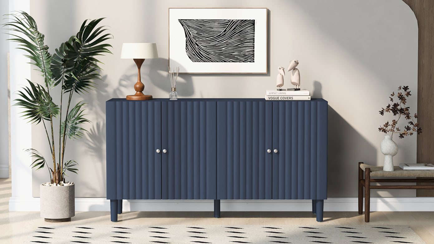 Butler Wavy Pattern Doors Sideboard Buffet - Navy Blue