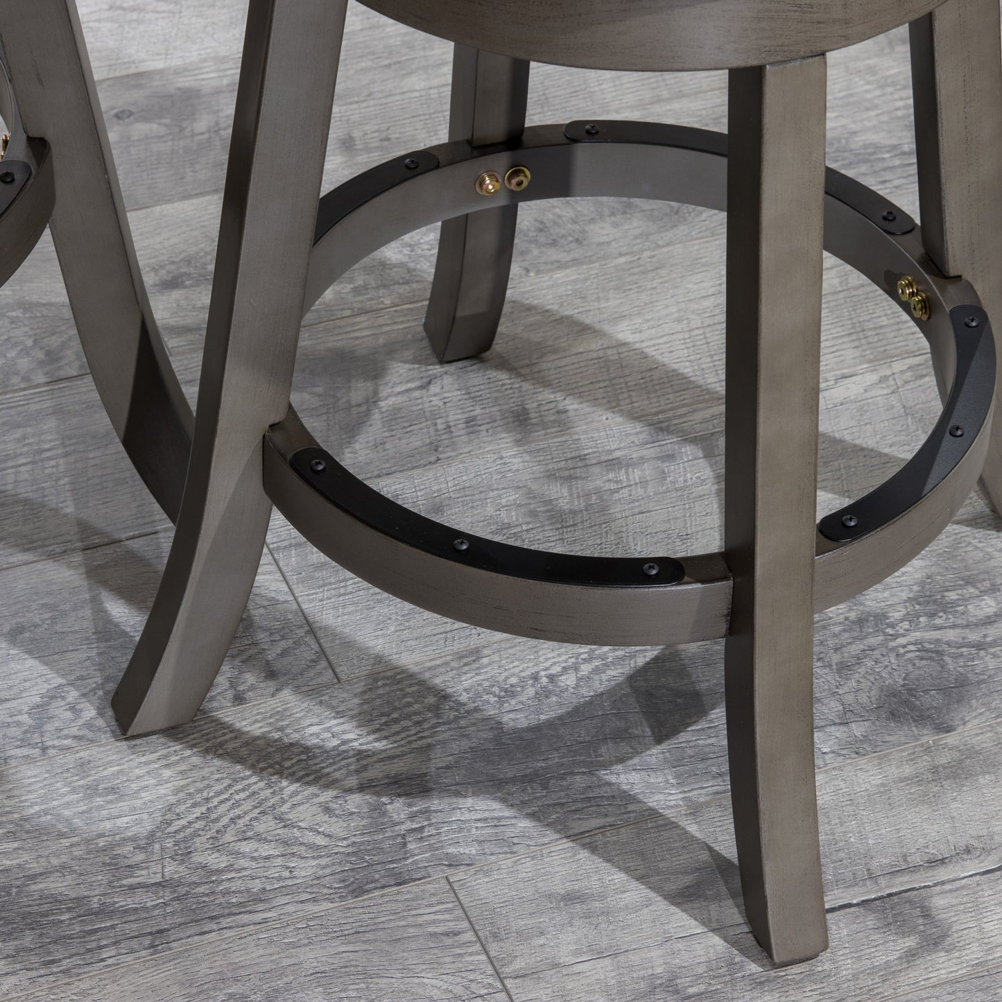 Counter Height Slat Back Swivel Stool, Weathered Gray Finish, French Gray Leather Seat