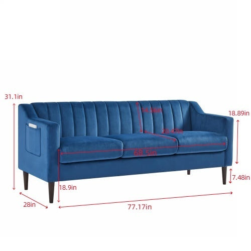 Jericho Convertible Velvet Sofa Bed - Blue