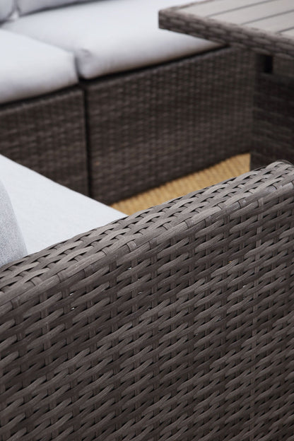 Kyoko 7 Pc PE Rattan Wicker Patio Dining Sectional Cusions Sofa Set - Gray