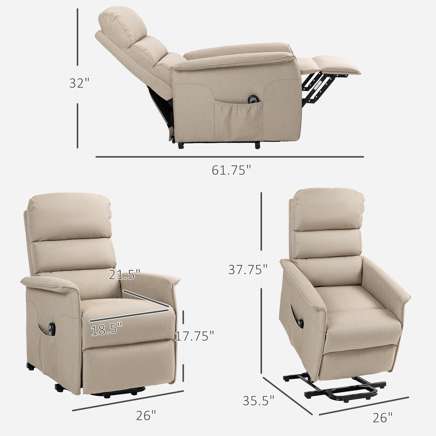 Moss Fabric Power Lift Recliner Chair - Beige