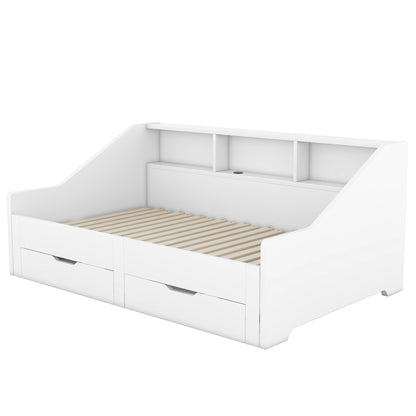 Zion Twin to King Size Daybed  with Storage Bookcases - White