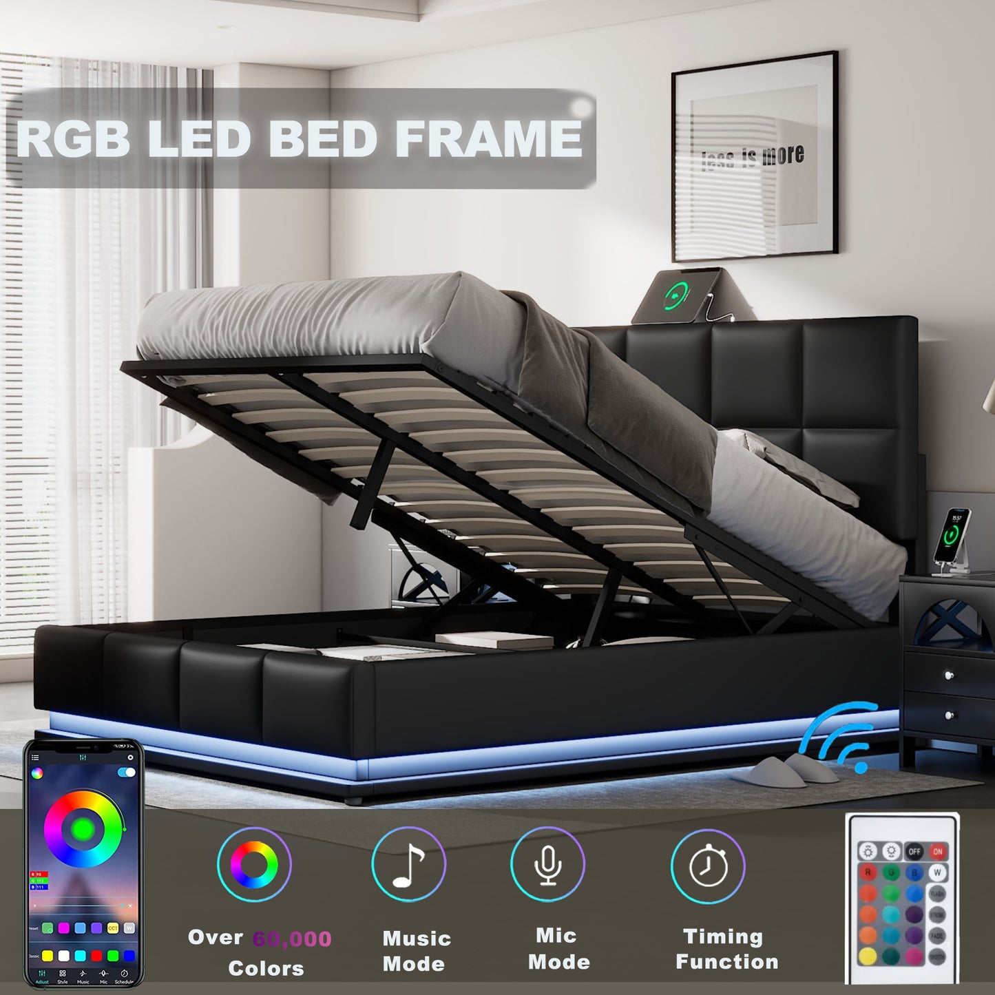 Lino Full Size PU Storage Bed w Hydraulic System - Black