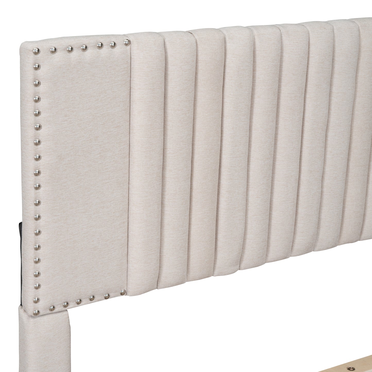 Novy Queen Size Platform Bed with Twin XL Size Trundle - Beige