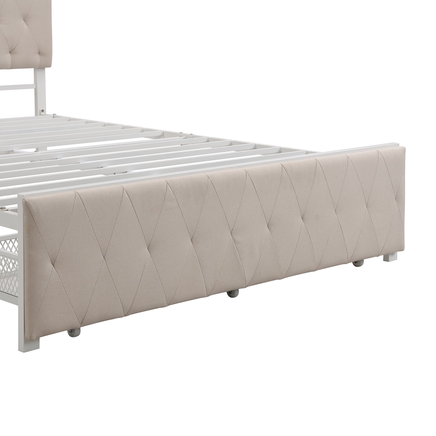 Apex Queen Size Storage Bed Metal Platform Bed with Drawer - Beige