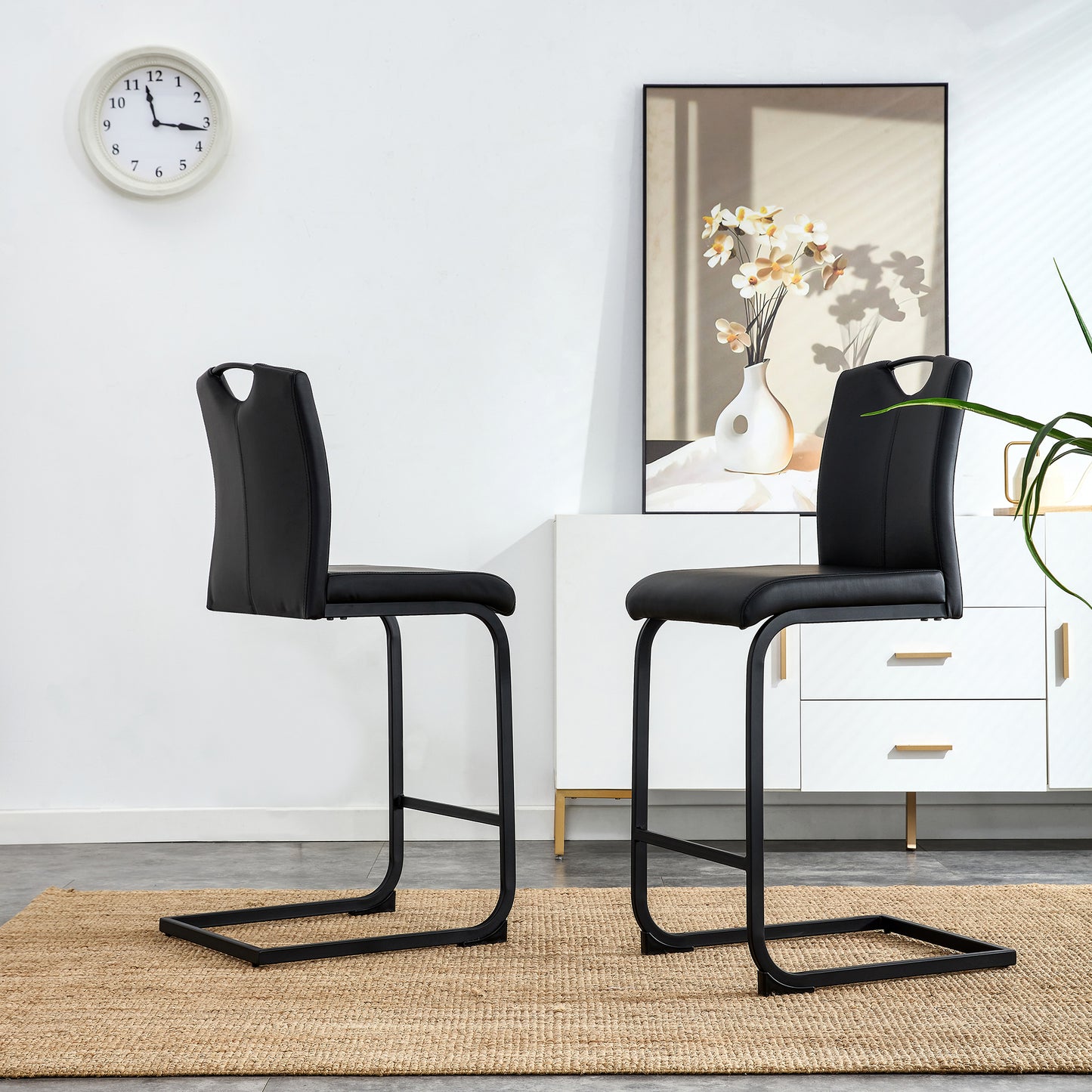 Regal PU Chair Barstool - Black Set of 2