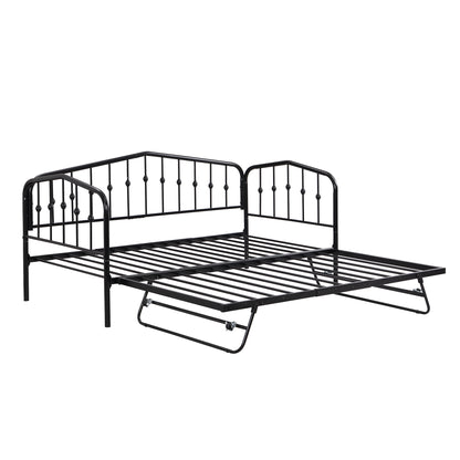 Zee Twin Size Metal Daybed with Twin Size Adjustable Trundle - Black