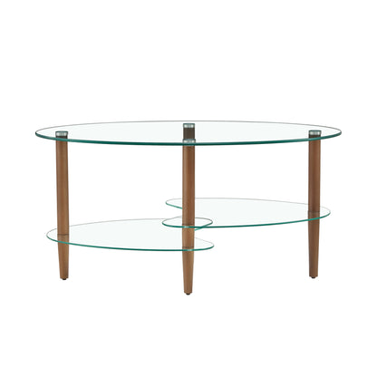Float Oval Glass Coffee Table Oak Wood Leg