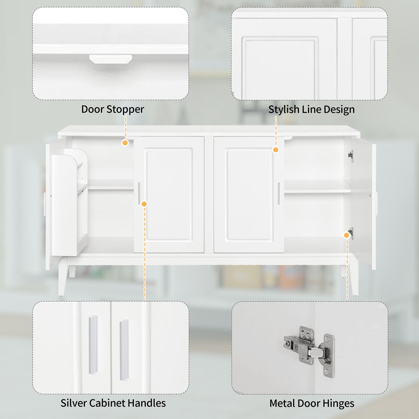 Sonia 4-Door Sideboard Buffet - White