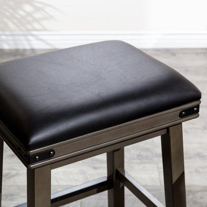 Flat Counter Stool  White Finish, Black Leather Seat