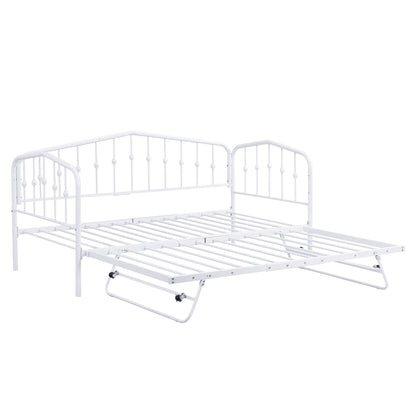 Zee Twin Size Metal Daybed with Twin Size Adjustable Trundle - White