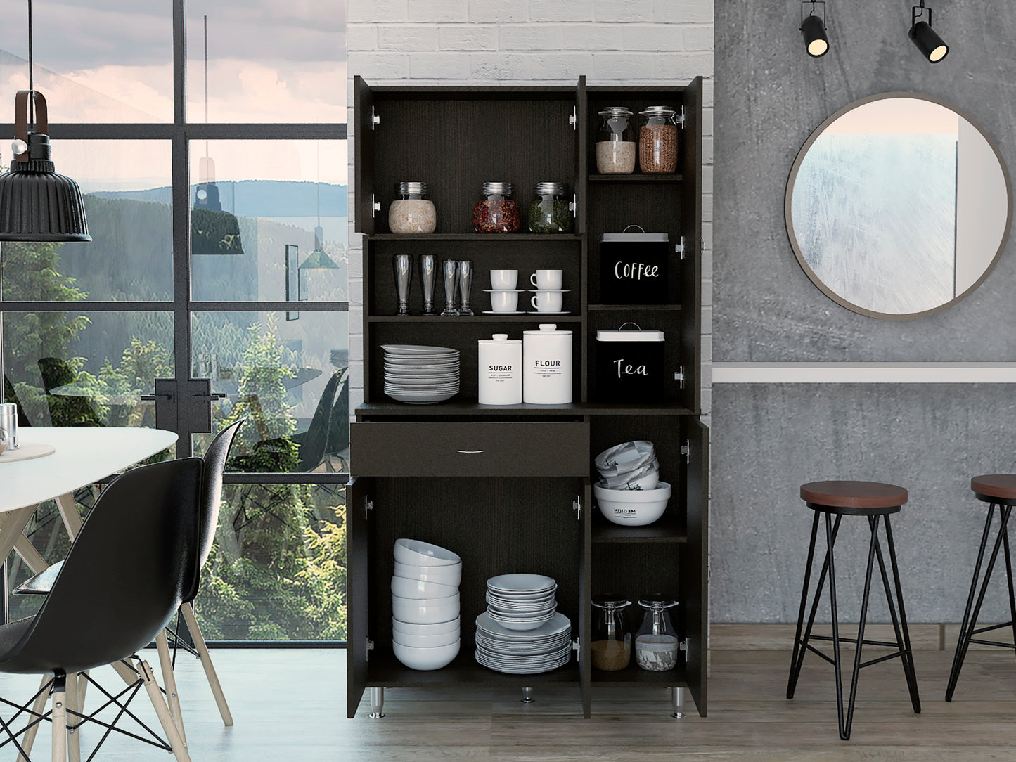 Della Kitchen Pantry  Cabinets - Black