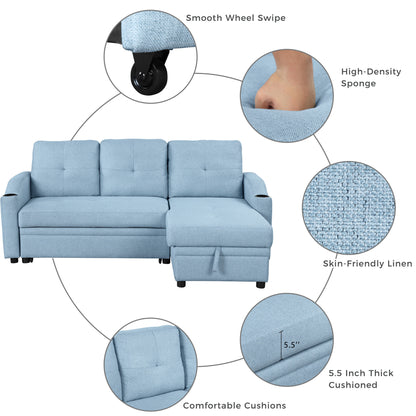Oris Padded Pull Out Sofa Bed - Blue