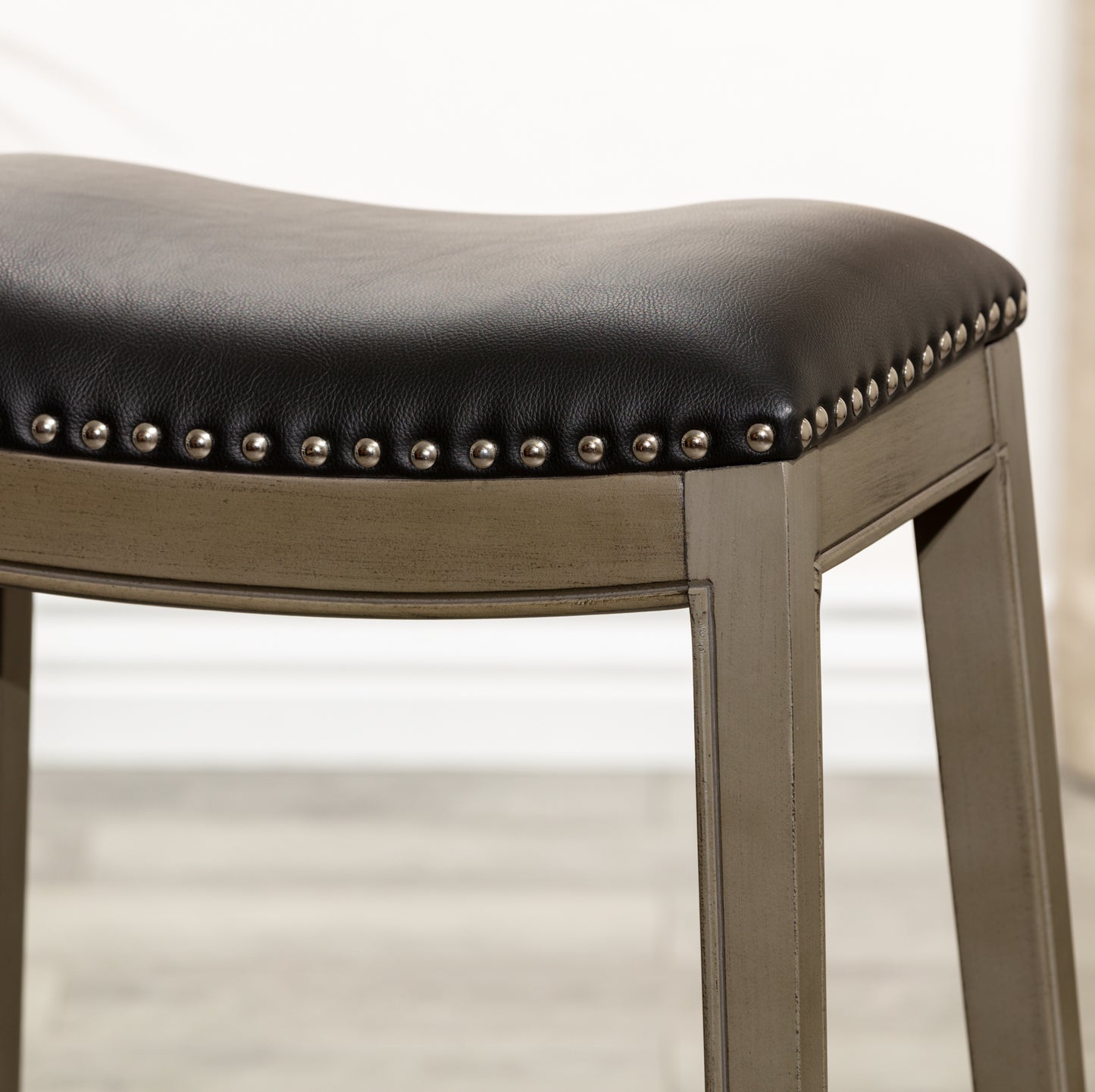 Counter Height Saddle Stool,  Leather Seat