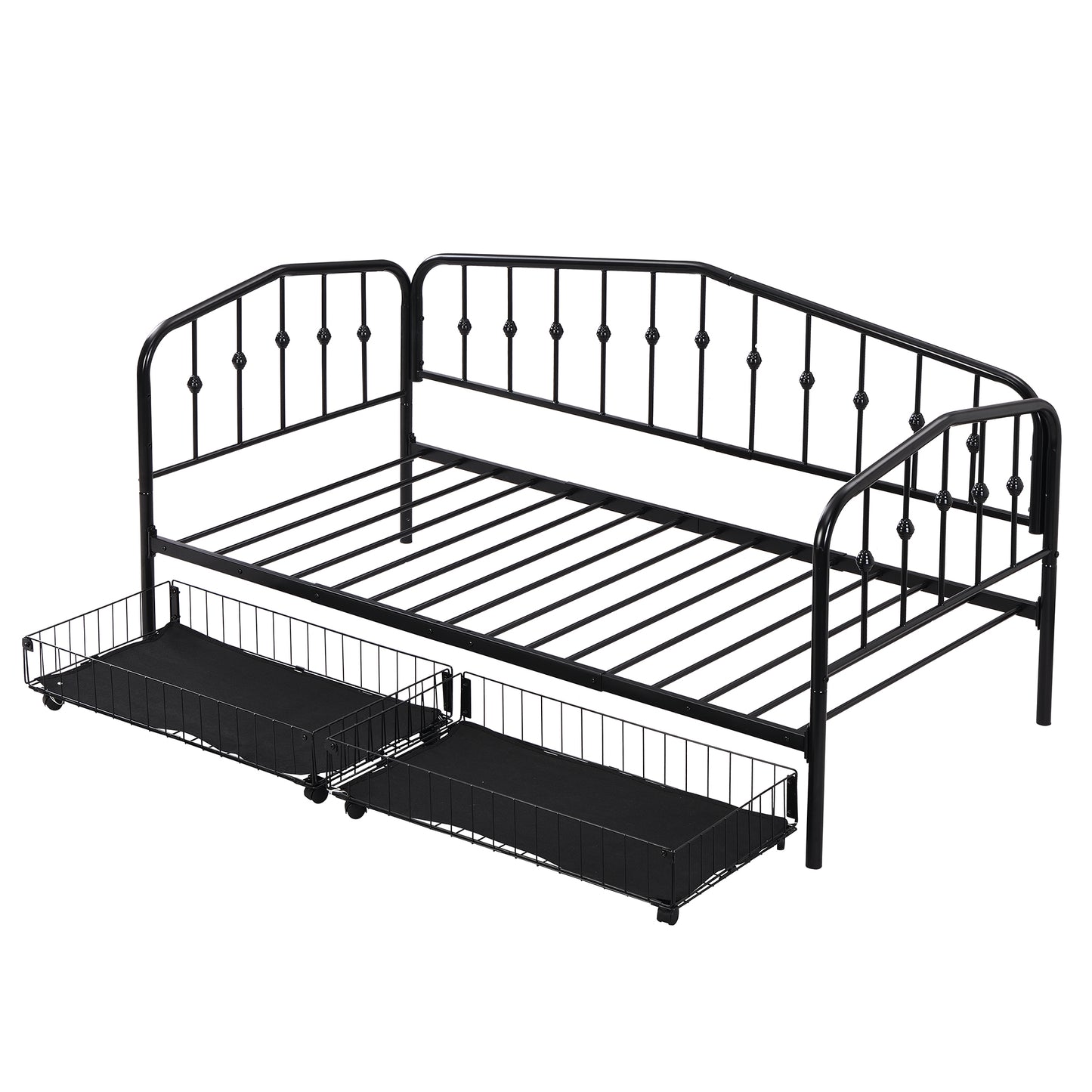Zee Twin Size Metal Daybed with 2 Drawers - Black