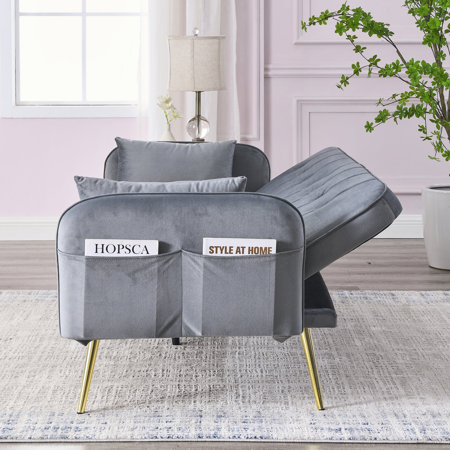 Mika Convertible Velvet Sofa Bed - Grey